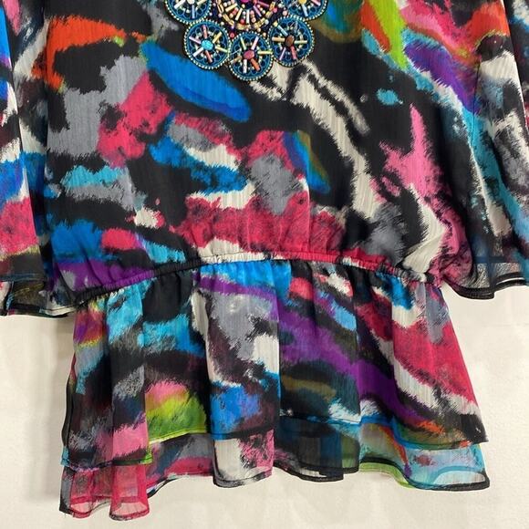 Calessa Blouse Art to Wear Beaded Flutter Sleeves Small - Picture 5 of 11